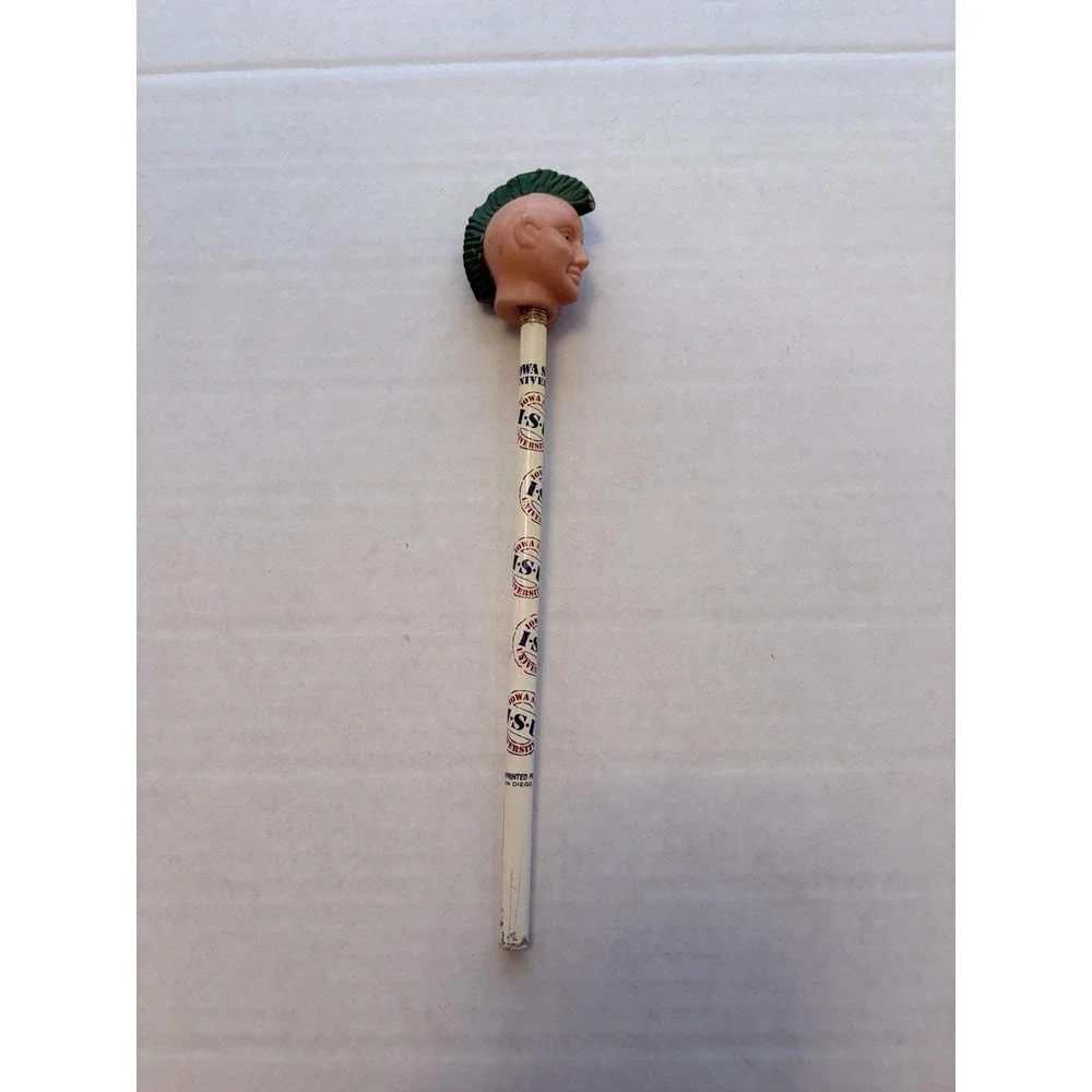 Vintage Pencil Topper Rubber Punk Mohawk Head Iowa State University ISU Souvenir